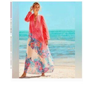Lilly Pulitzer Womens Frey Maxi Cover Up Size XL Pink Beach Swim Vacation Preppy